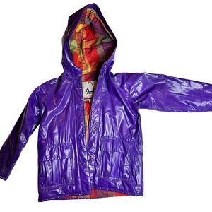 Vintage 90s Sailmaker PVC Raincoat Purple Plaid‎ Lined Youth Size 5